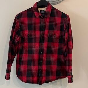 J.Crew Sherpa Lined Flannel Shirt Jacket Mens Small Red Buffalo Plaid Lumberjack